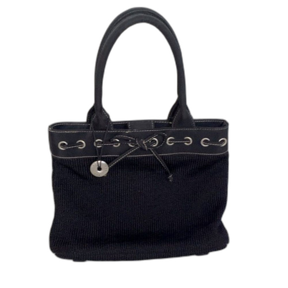 The Sak Black Open Crochet Mesh Eyelet Drawstring Dual Handle Satchel Bag - Picture 1 of 10